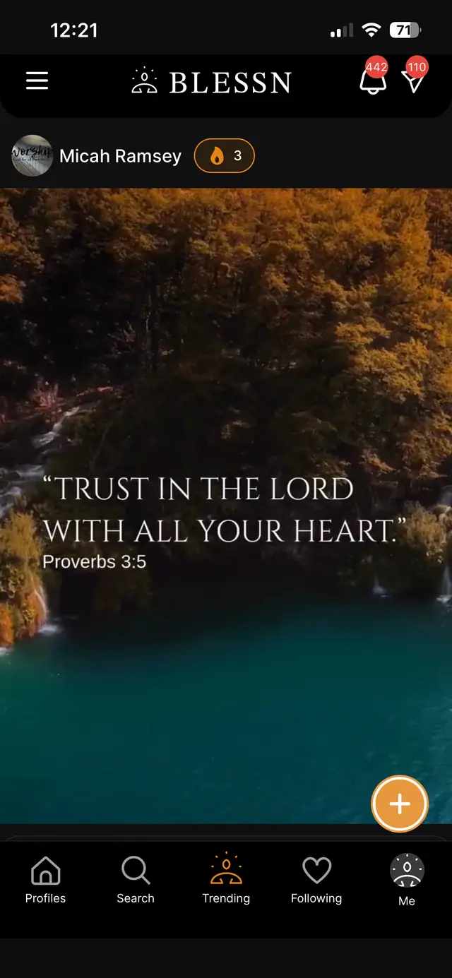A Blessn post: the words "Trust in the Lord with all your heart." and Proverbs 3:5 over autumn woodland.